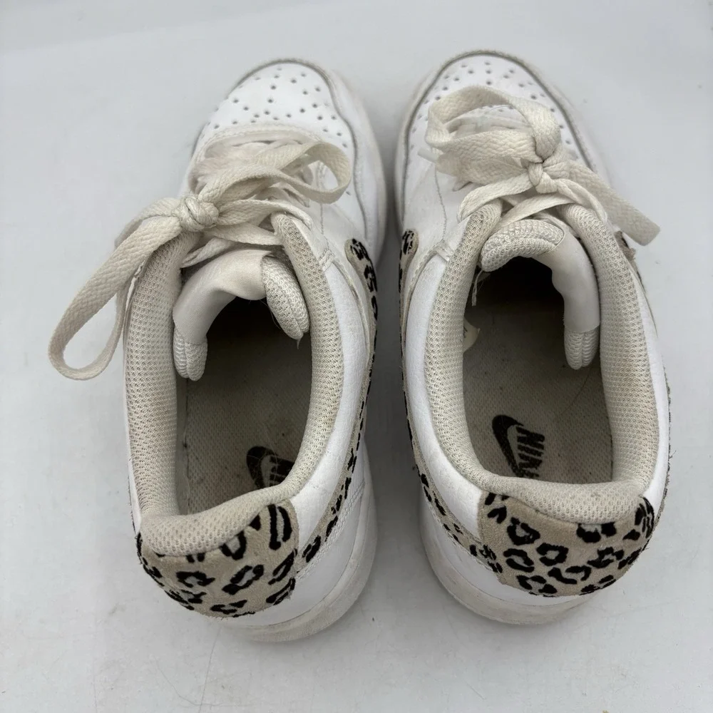 Nike Shoes Womens Size 8 Court Vision Low White Leopard Swoosh Casual‎ Sneakers